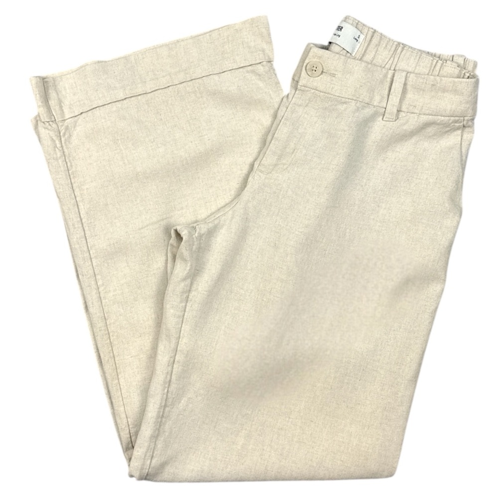 Hollister Low Rise Wide Leg Cuffed Linen Blend Pants Size Small-Long Ecru Cream